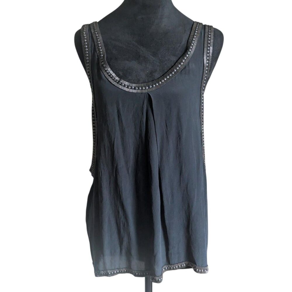 CARIBBEAN QUEEN 100% Silk Tank Top S Beaded Embellished Cream Whimsigoth